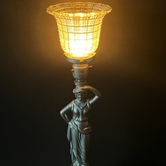 Vtg Hollywood Regency Art Nouveau Goddess Table Lamp Cast Metal **READ** - Picture 1 of 10